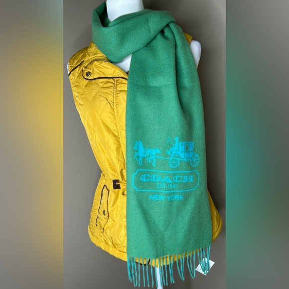 NWT Coach Cashmere Scarf, Horse and Carriage Logo, Tassel 83138, MSRP $198 - Picture 2 of 10